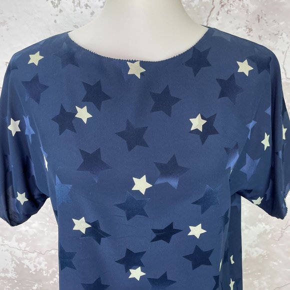 Vintage Silk Mary Ann Restivo Star Blue 80s Top S - Picture 2 of 8